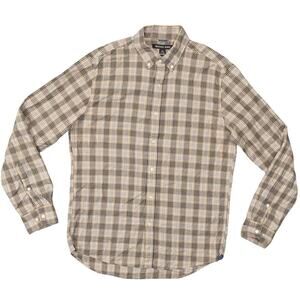 Michael Kors Men's Medium Brown Plaid Slim Cotton Blend Button Shirt Long Sleeve